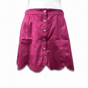 Red Camel A-Line Mini Skirt Scalloped Hem Button Front Closure Retro Red W US XS